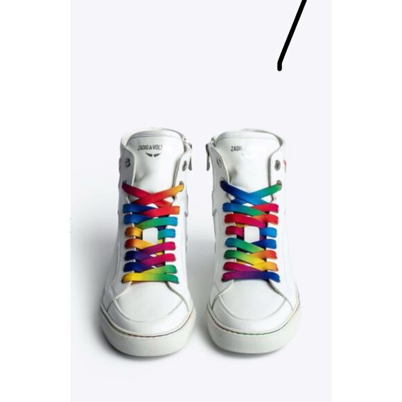 New ZADIG & VOLTAIRE Zv1747 High Flash Pride Sneakers in White Leather Size 39 - Picture 1 of 11